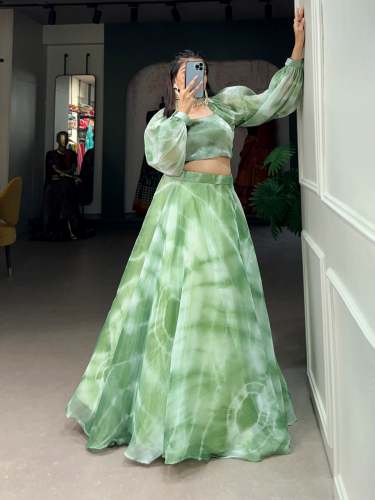 Burberry Silk Co ord set lehenga Choli With Shibori Print 