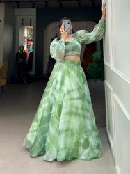 Burberry Silk Co ord set lehenga Choli With Shibori Print 