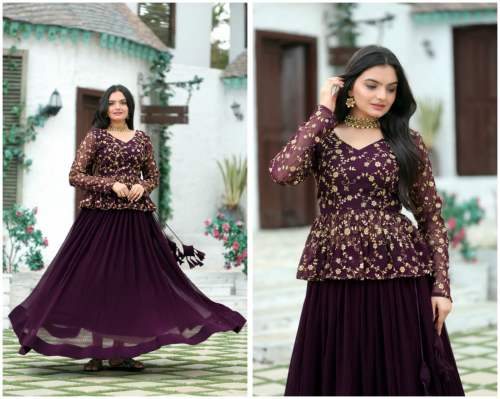 Faux Blooming With Crush Pleating Heavy Embroidered Lehenga 