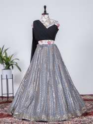 Georgette Sequins and Thread Embroidery Work Lehenga