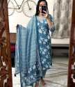 Latest Blue color Afghani Party Wear Cotton Readymade Suit  