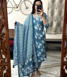 Latest Blue color Afghani Party Wear Cotton Readymade Suit  