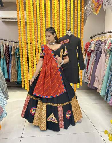 Navratri Special Gamthi Work Chaniya Choli In Black