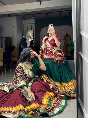 Patola Print With Foil Work Tussar Silk Lehenga Choli 