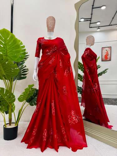 Red Color Jimmy Choo Saree With Sequence work by Roseberry Creations