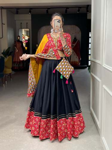 Cotton Embroidery Navratri Garba Wear Lehenga Choli  For Women
