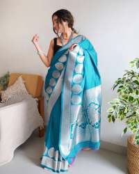 Fancy Blue Banarasi Soft Lichi Silk Saree