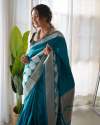 Fancy Blue Banarasi Soft Lichi Silk Saree thumb 4