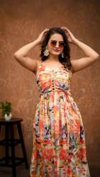 FANCY HEAVY MUSLIN PRINTED LONG GOWN AND KOTI 