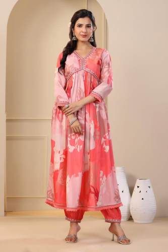 Fancy Muslin Alia Cut Zari Weaving Suit For Women