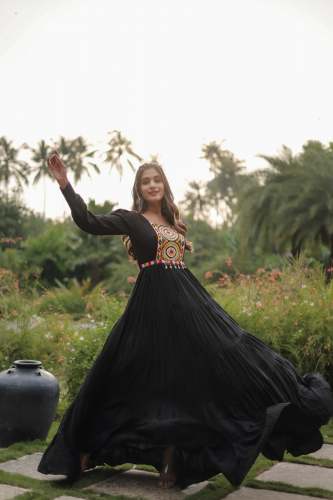 Fancy Rayon Kutchi Gamthi Work Long Gown