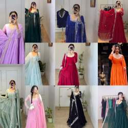 Faux Georgette Ready Made Gown With Dupatta