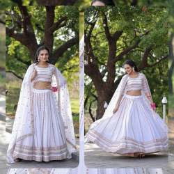 Georgette White Lehenga Choli With Embroidery Work