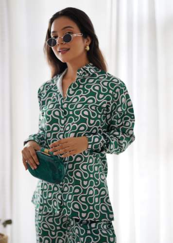 Heavy Satin Light Green Printed Co-Ord Set