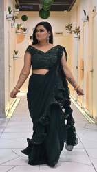 New Collection Faux Georgette Ruffle Saree With Stitched Blouse