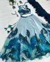 New Collection Sky Blue Organza Printed Lehenga Choli