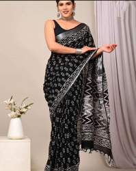 Original Linen With Silver Jari Patta Saree