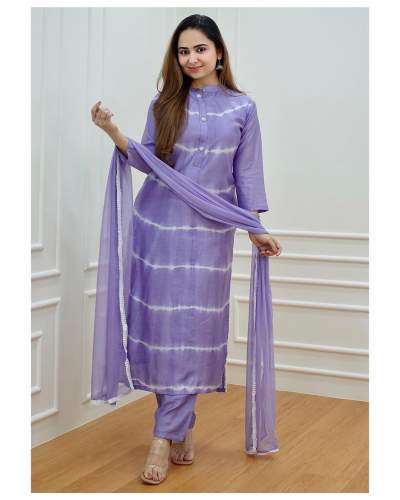Purple Shibori Print Chanderi Silk Suit With Dupatta