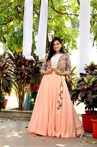 Ready Made Georgette Lehenga Choli With Printed Koti 