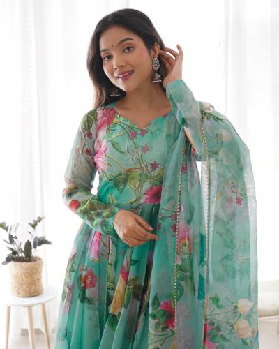 Silk Printed Organza Ready Made Gown