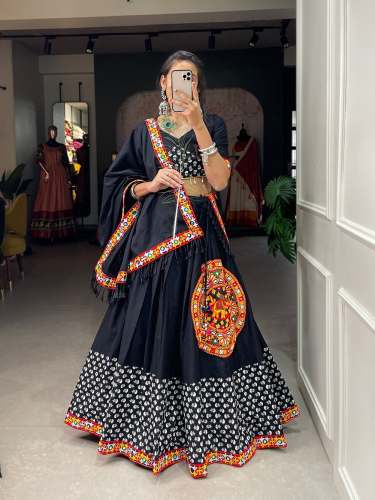 Stitched Printed with Gamthi work and mirror work Navratri Lehenga Choli 