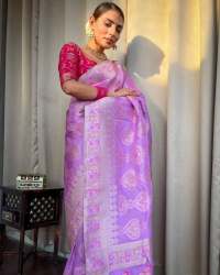 Trendy Lavender Banarasi Soft Silk Saree
