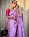 Trendy Lavender Banarasi Soft Silk Saree thumb 1