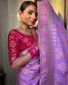 Trendy Lavender Banarasi Soft Silk Saree thumb 2