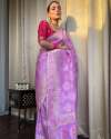 Trendy Lavender Banarasi Soft Silk Saree thumb 4