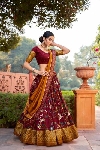 Tussar Silk Minakari With Foil Print Lehenga by Hari Ichchha Creation