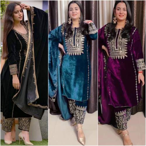 Viscose Embroidery Sequence Work Suit