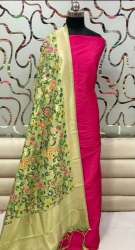 Kalamkari Printed Dupatta Silk Suit Unstitched