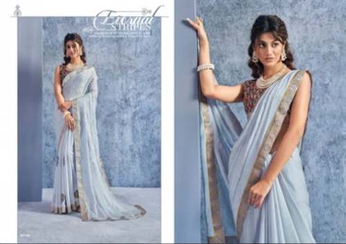 Sky Blue Georgette Floral Printed Saree by Ridham Fashions Private Limited