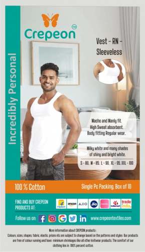 Crepeon Mens Vest RN - Sleeveless by Crepeon Textiles LLP