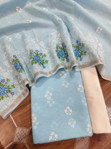 Banarasi pure linen embroidery work suit Material