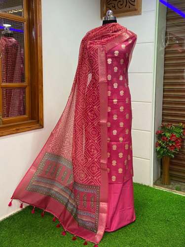 Chanderi Butti Print Banarasi Dress Material 