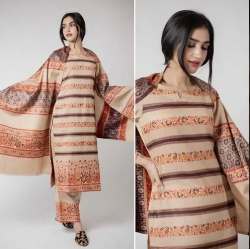 Peach Daisy Woolen Ladies Suit 