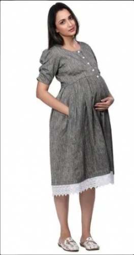 Charcoal Grey Cotton Maternity Feeding Dress by Ketki Dalal