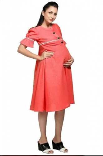 Coral Elegant Maternity Feeding Dress by Ketki Dalal