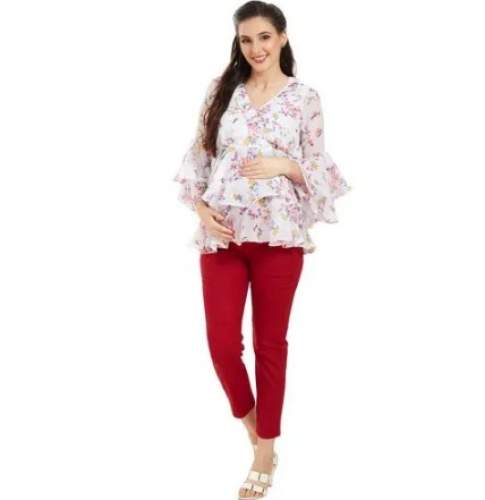 White Double Layered Nursing Top by Ketki Dalal