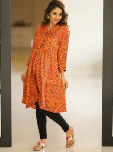 Orange Spun Concealed Zip Nursing Kurta by Fresh Venturz LLP