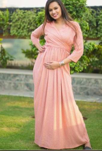 Tangerine Printed Maternity and Nursing Wrap Dress by Fresh Venturz LLP