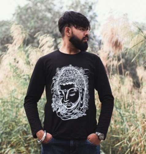 Mens Black Buddha Printed T-Shirt by Scribbledlens