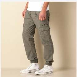 Mens Cotton Plain Cargo Pants
