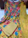 Floral Print Yellow Alia Cut Kurti Set thumb 5