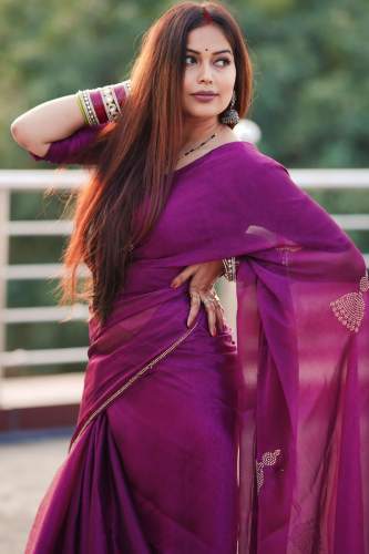 Pure Soft Shimmar Chiffon Saree With Jarkan Diamond & lace Border by ETHEREAL VASTRALAY