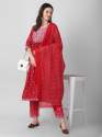 RED NAIRA CUT KURTI WITH PANT AND DUPATTA SETS thumb 1