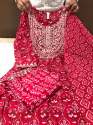 RED NAIRA CUT KURTI WITH PANT AND DUPATTA SETS thumb 3