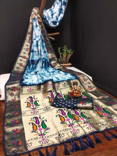 Zari Gold and Minakari Weaving Shibori Print Paithani Border Saree by ETHEREAL VASTRALAY