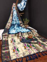 Zari Gold and Minakari Weaving Shibori Print Paithani Border Saree